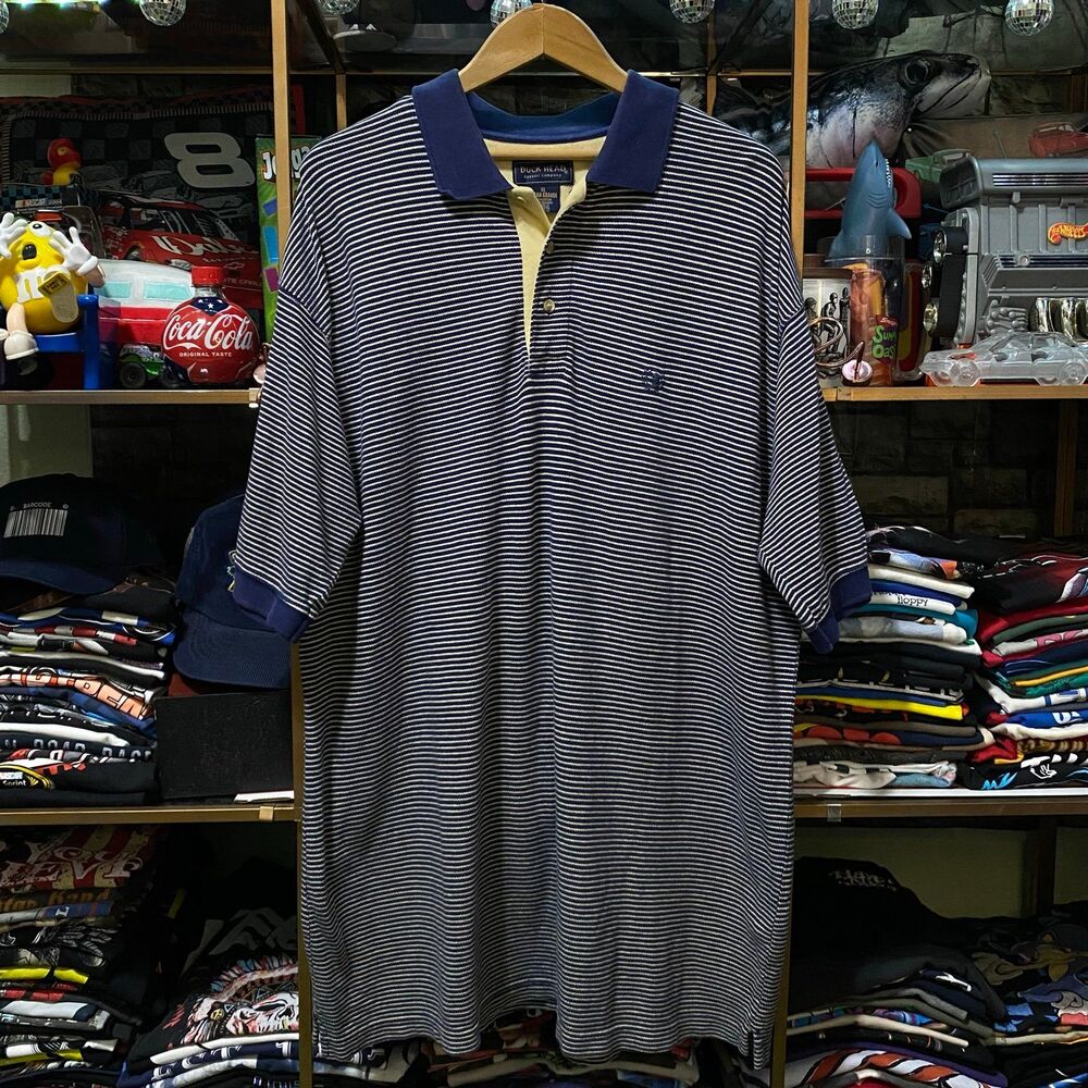 Vintage 90s Duck Head Striped Polo Shirt XLT Blue Dad Preppy Grandpacore Tee